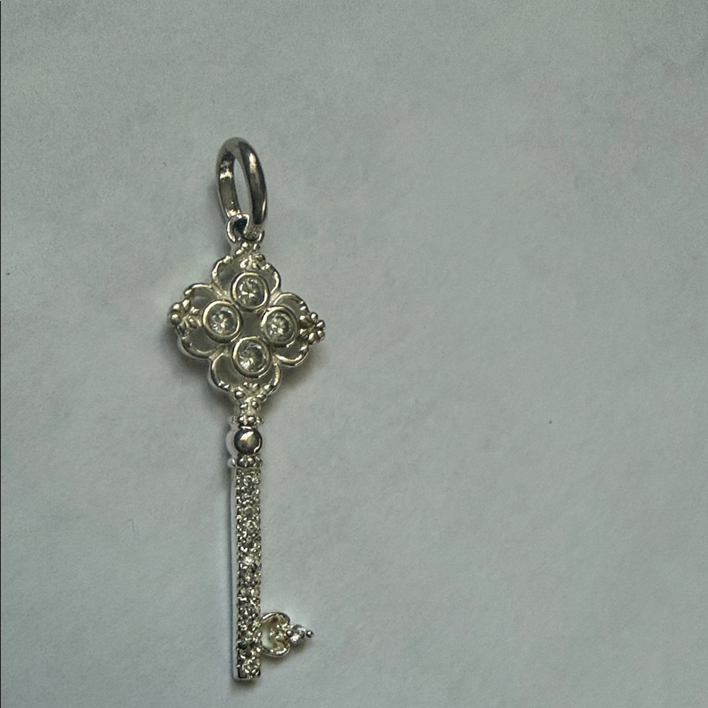 Silver Key Pendant with Crystal Accents